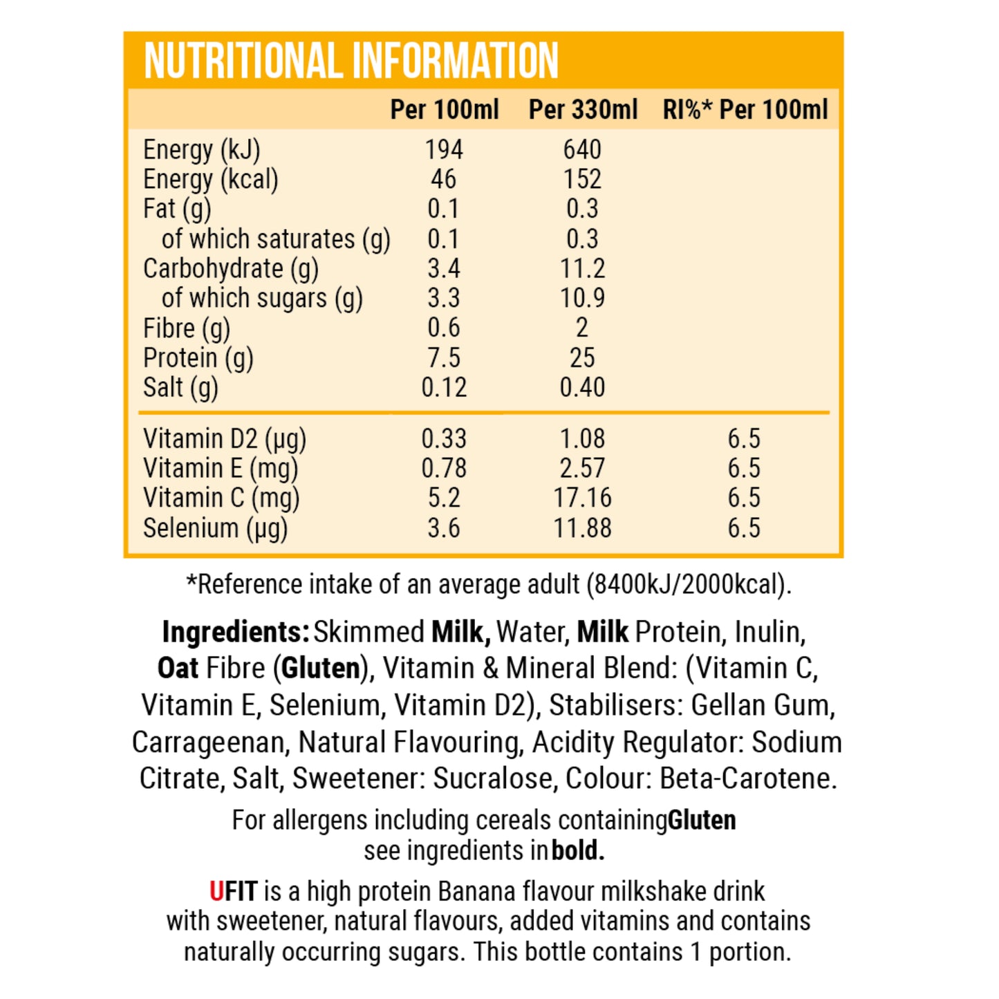 UFIT 25G PROTEIN SHAKE DRINK VARIETY PACK - 9 BOTTLES
